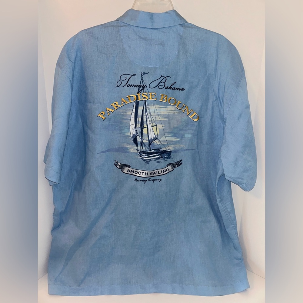 Tommy Bahama men’s Paradise Bound Smooth Sailing 100% linen blue shirt size XL - Picture 4 of 11